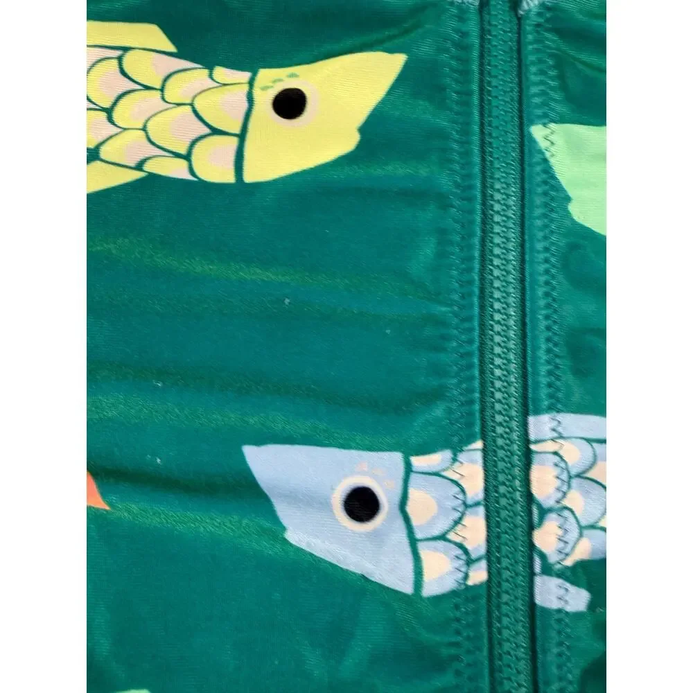 Tea Collection Fish Print Short Sleeve One Piece Swimsuit Teal Girls Size 6